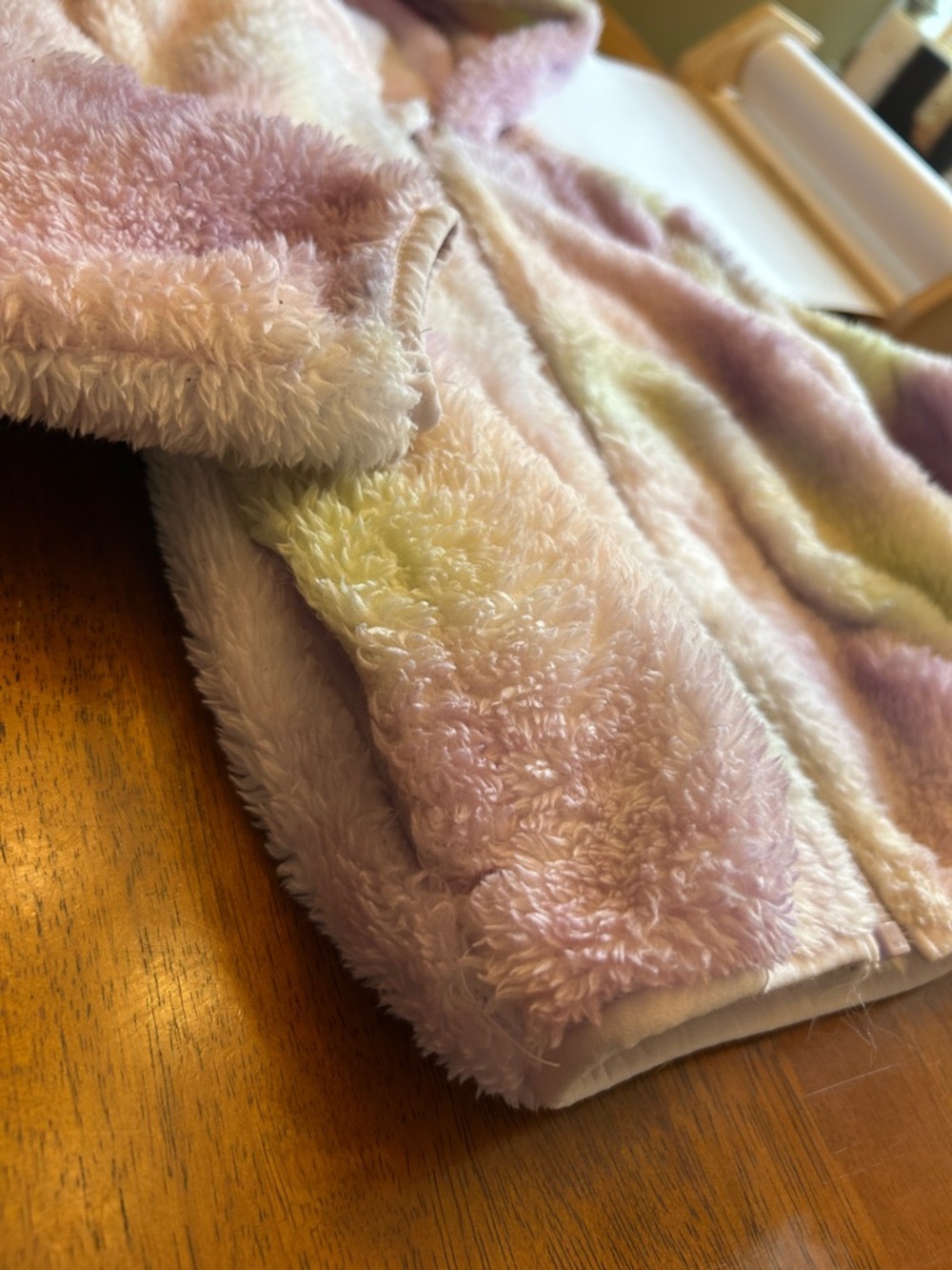 Girls Fuzzy Unicorn Hoodie 5T Pastel Rainbow Sherpa Zip Up Jacket - Picture 3 of 6
